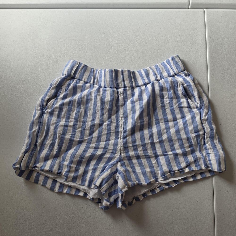 J.Crew Shorts Womens Small Blue Stripe Linen Chino Elastic Waist Lined Summer